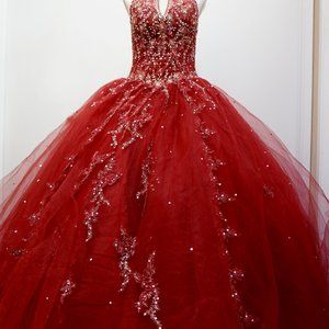 Mori Lee Madeline Gardner Tulle Beaded Sequined Gown in Sangria